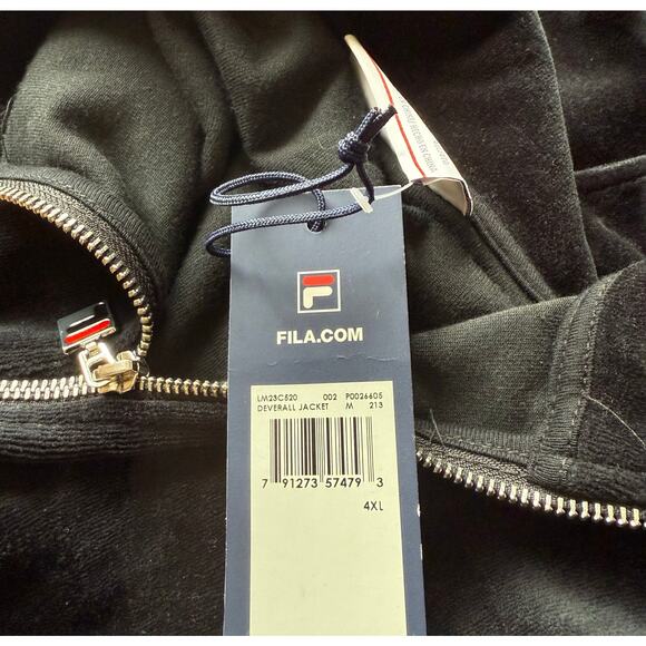Fila Men's Black Velour Zip Up Track Jacket Deverall Size 4XL 90's Hip Hop NWT - Picture 5 of 8